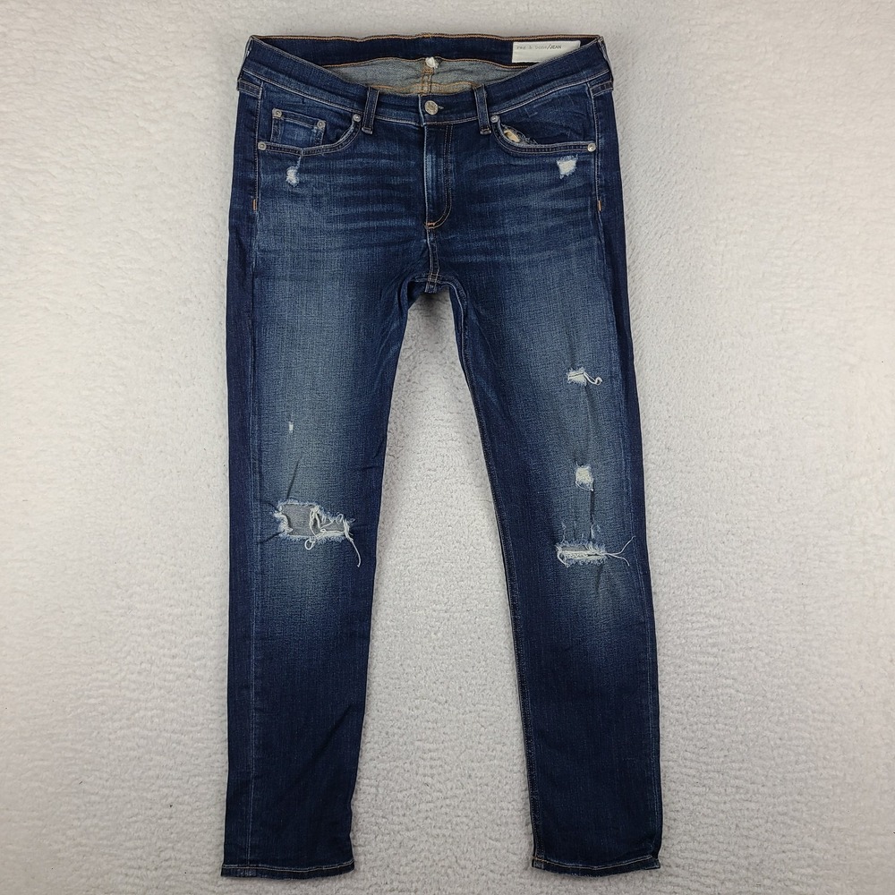 Rag & Bone Jeans Womens 32x27 Blue‎ Capri Distress Dark Wash Denim